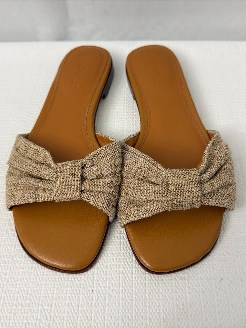 J. McLaughlin Karina Linen Sandals Natural Bow Flats Women’s Size 6.5 Brown - Picture 3 of 9